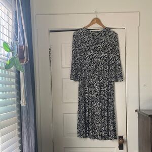 Zara Monochrome black & white Floral Long Sleeve Dress